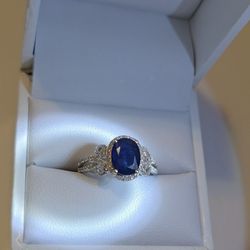 Effy 14K White Gold Diamond, Natural Sapphire Ring