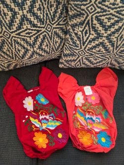 One year Baby Girl Red Floral Embroidered Rompers – Set of 2