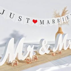Mr & Mrs Wood sign, And Just Married Banner