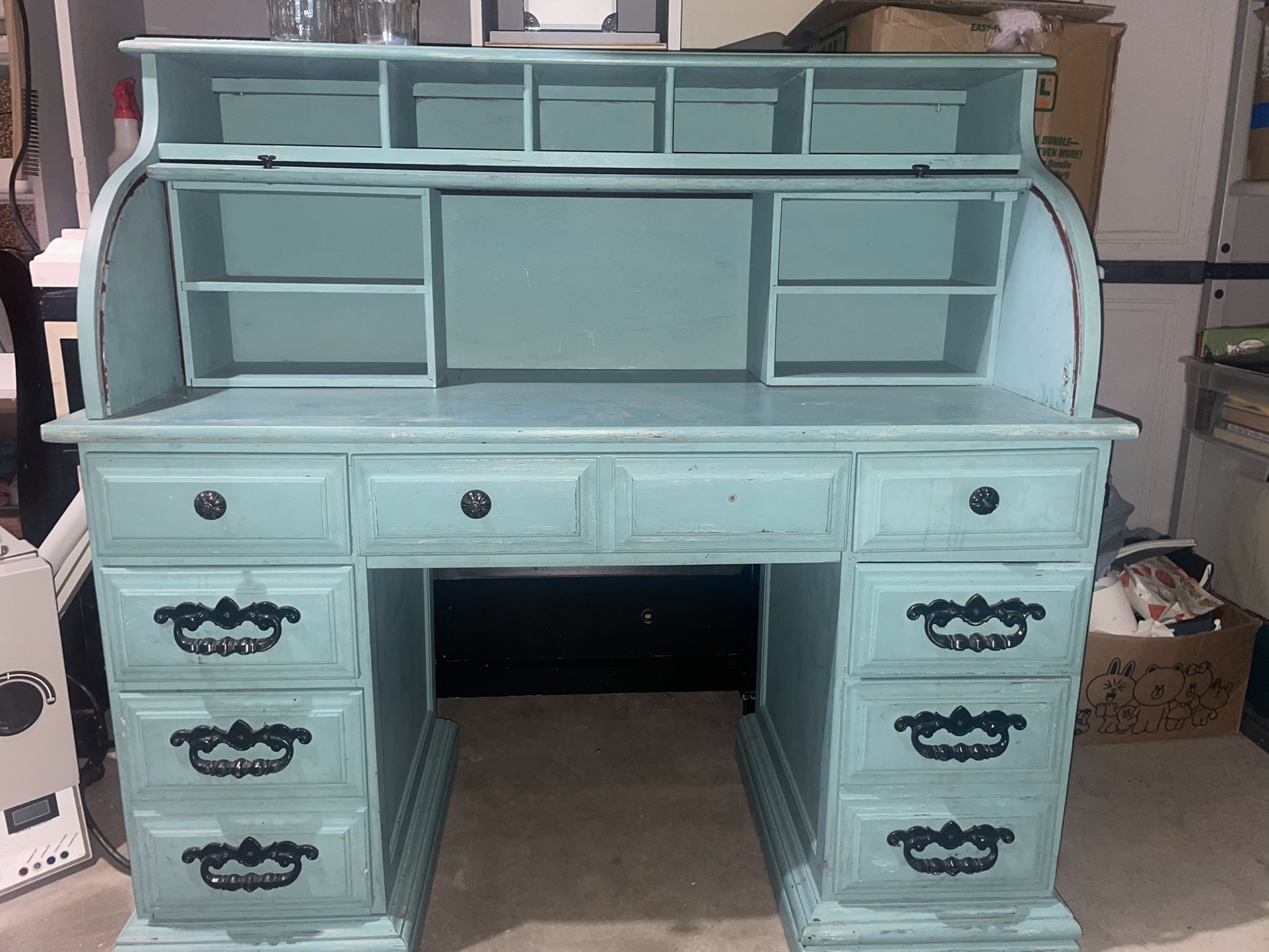 Large Torquoise Roll Top Desk