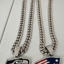 Patriots Or Seahawks Iced Cuban Chain NECKLACE MANY TEAMS AVAILABLE SHIPPING AVAILABLE 