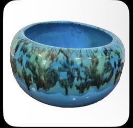 Vintage Jenkins California Blue Green Pottery Drip Glaze Plant Pot Mid Century MCM Gorgeous