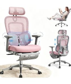 Mesh Ergonomic Office Chair with Footrest, High Back Gaming Desk Chair with Dual-Zone Dynamic Lumbar Support - 4D Armrest & Adjustable Backrest & PU W