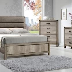 Complete Rustic Tone On Tone FULL SIZE BEDROOM SET INCLUDES NIGHTSTAND CHEST DRESSER & Mirror