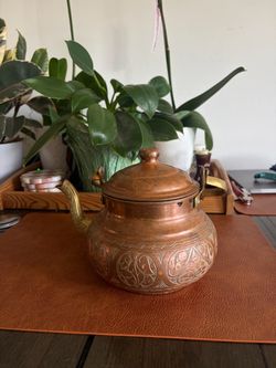 Vintage Copper Brass Engraved Turkish Teapot