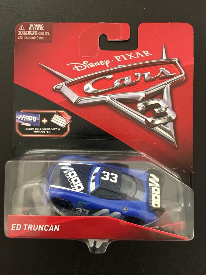 Disney Pixar Cars 3 Ed Truncan #33 Mood Springs Race Car W/Bonus Collector Card