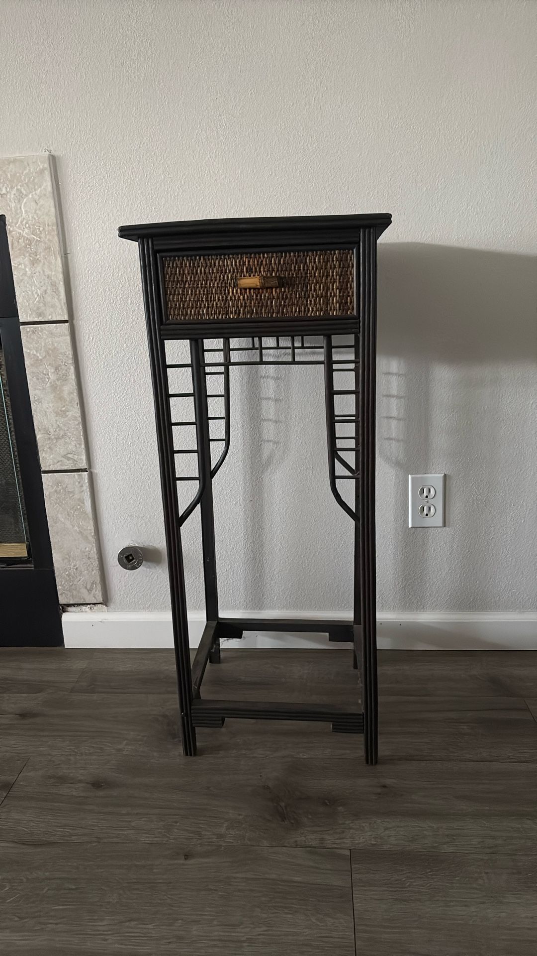 Wood Wicker Side Table With Large Drawer