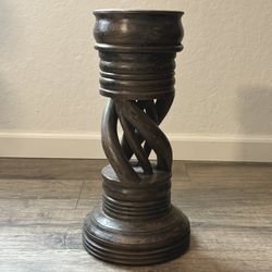Hand-carved Wood Candle Holder with Twisted Spiral