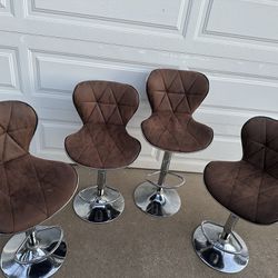 4 Brown Adjustable Airlift Swivel Chairs Barstools