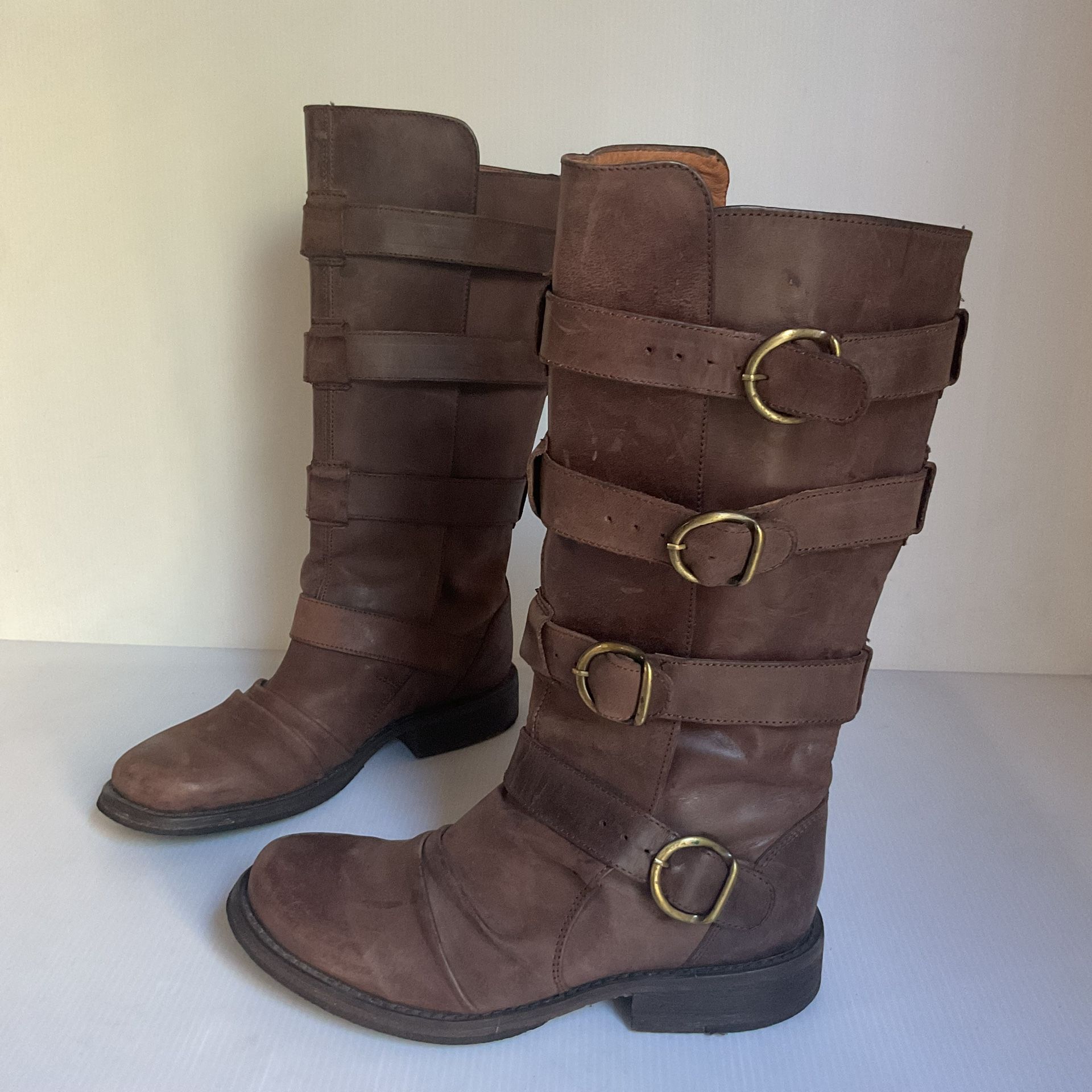 Aldo Brown Leather Tall Buckle Riding Boots Size 37