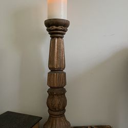 Carved Acacia Hard  Wood Pillar Candle Holder