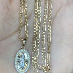 Cadena Fígaro Con Virgen De 14 Kt 24 “ 