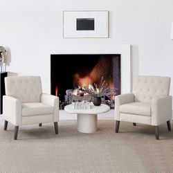 Linen Accent Chairs Set of 2 18.5" H, Comfy Living Room Chair with Arms. Linen Color