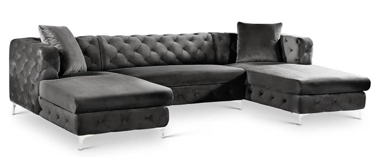 Grey Velvet Sectional Couch