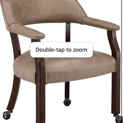 Large Dining Chairs with Casters and Arms, Rolling Dining Chairs with Wheels, Accent Wood Boss Caption's Chairs, 26" D x 25.2" W x 31.5" H, Espresso L