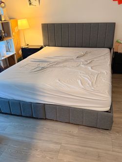 Queen Upholstered Channel Tufted Bed Frame