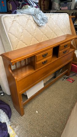 Modern Mid Century Full Double Wood Bed Frame - Antique