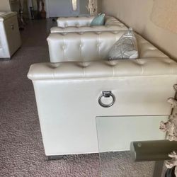 Cream Leather Sofá Set 