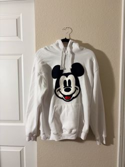 Mickey Mouse Disney Embroidered Crochet White Hoodie Sweatshirt Size XL