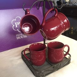 Tazas Rojas Pavilion Y Portador De Tazas Para Café ☕️
