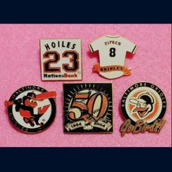 Lot Of 5 Vintage Baltimore Orioles COLLECTOR'S Pins (UNUSED) MINT CONDITION! Please Read Description.