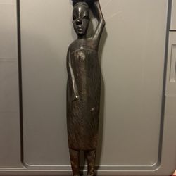 African Ebony Carved Wood Statue 12" Tall 1” width