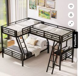 L-Shaped Triple Bunk Bed with Desk