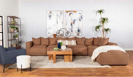 6PCS UPHOLSTERED MODULAR SECTIONAL TERRACOTTA (C) $1399 DELIVER AVAILABLE