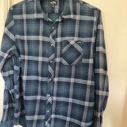 Billabong Frannel Mens Shirt Long Sleeves Plaid Bottoms Up Size Large 