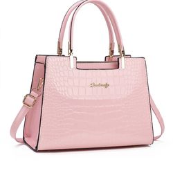 Women handbags Purse Shiny Patent Leather Crocodile Pattern Top Handle Handba...