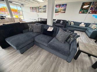 Dark Blue Fabric Sectional Sofa with Reversible Chaise