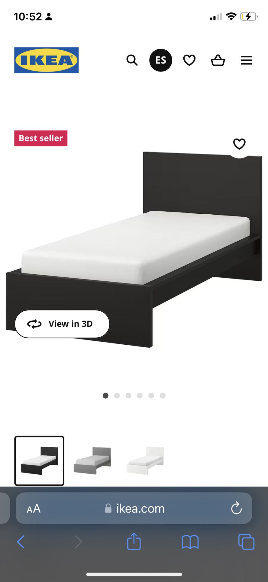 Bedframe with two mattresses, and bed slats