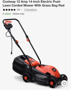 12 Amp 14-Inch Electric Push Lawn Corded Mower With Grass Bag Red