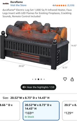 Duraflame Electric Log Set 1000sq. ft Infrared Heater