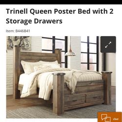 Ashley Furniture Trinell Queen Poster Bed with 2 Storage Drawers $199.99  