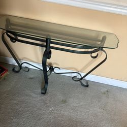 Green Wrought Iron and Glass Console Table