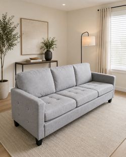 73" W 3 Seater Couch with USB Ports, Grey Comfy Sofa Couches for Small Spaces, Mid Century Modern Couch Loveseat for Living Room, Bedroom, Apartment (