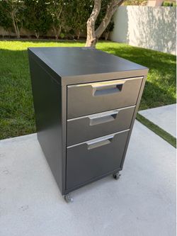 CB2 grey and chrome desk drawers