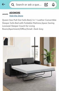 Queen Full Size Pull Out Bed ADOWORE Dark Grey Sofa Couch