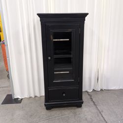 Distressed Black Tall Display Cabinet with Glass Door