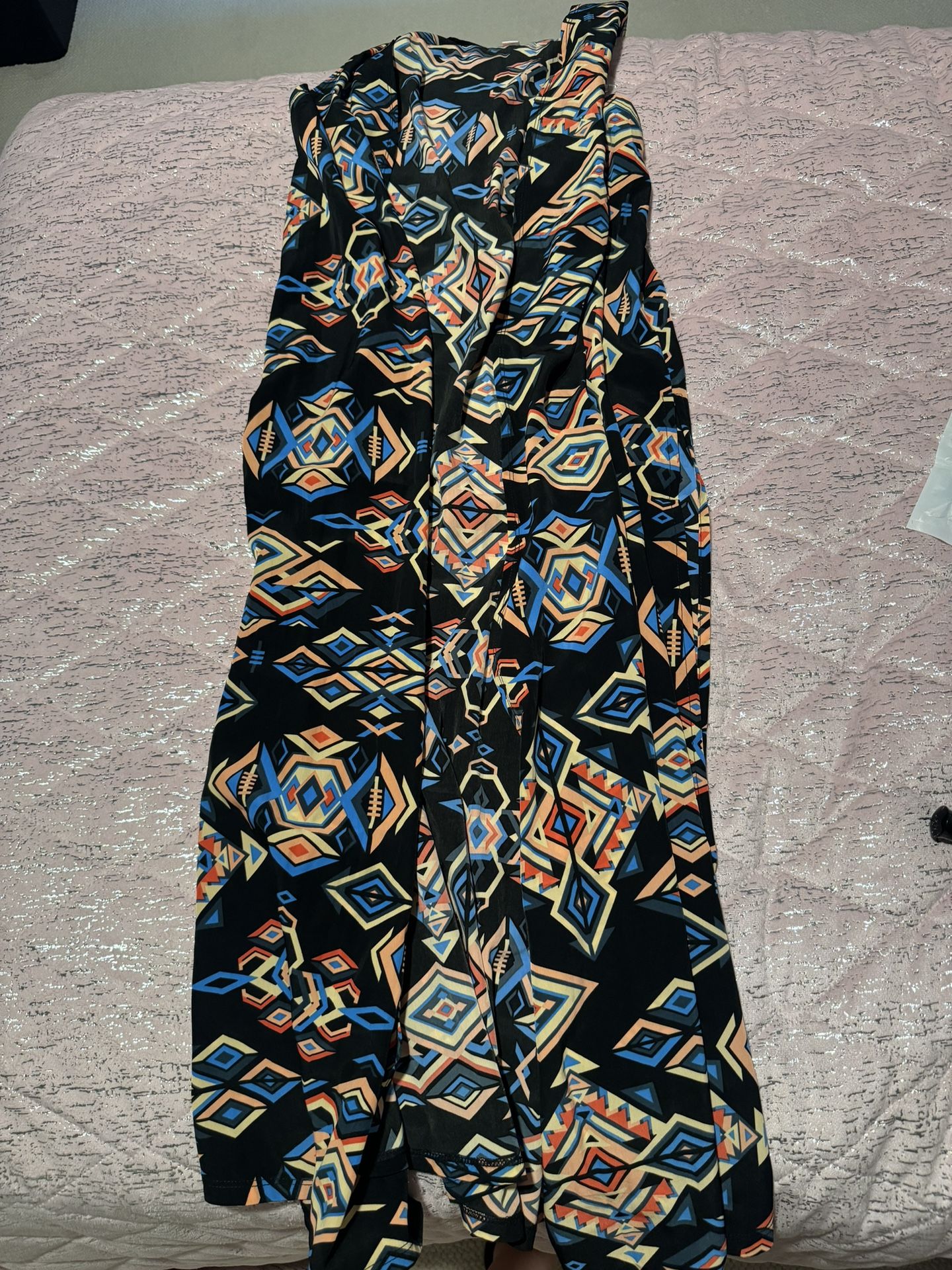 NWT LulaRoe Women's Joy Duster Length Blue Aztec Print Vest Cardigan -