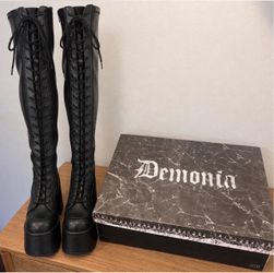 Demonia Camel 300 platform thigh high boots Size 11