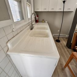 Vintage Farmhouse Double Porcelain Sink 1900