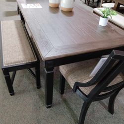 Tyler Creek Brown/Black 6 Piece Dining Room Set (Table, Chairs, Bench) /P