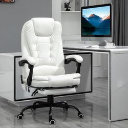 7-Point Vibrating Massage Office Chair, High Back Executive Recliner with Lumbar Support, Footrest, Reclining Back, Adjustable Height, White