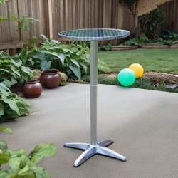 Aluminum Indoor Outdoor 23.75" Round Restaurant Bar height 45" Table flip top, Patio Stainless Steel Silver Furniture 25.75" base