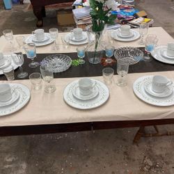 Eight piece table setting with Sheffields Fine Chine “Elegance” plates, saucers and cups