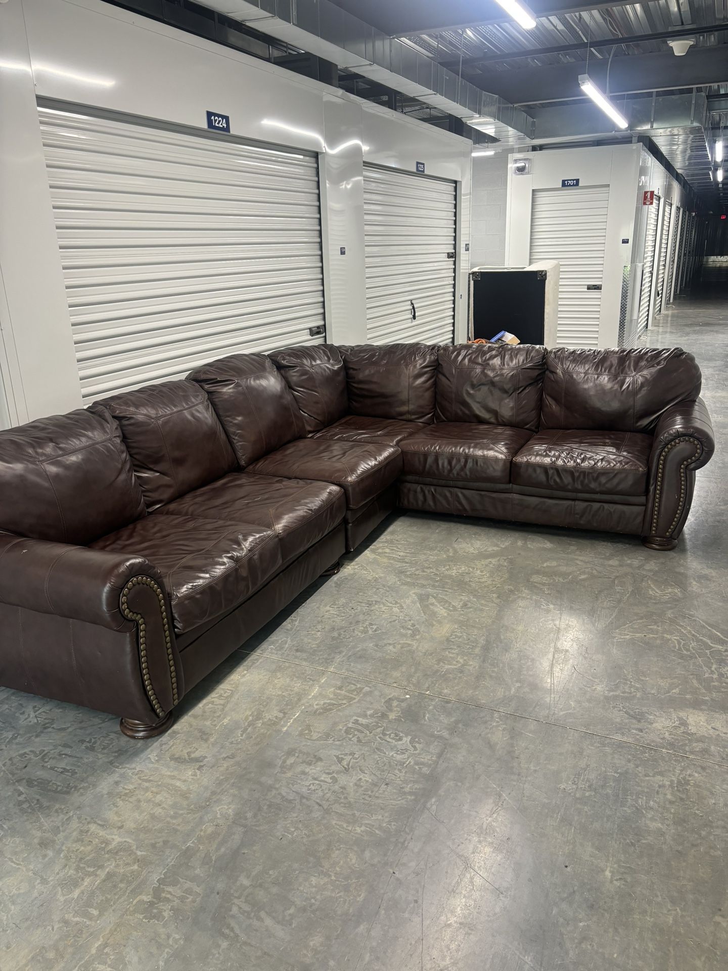 Authentic Brown Leather Section Couch