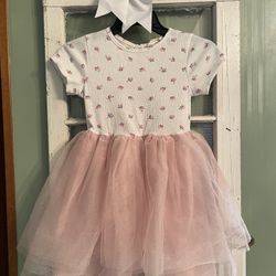 H&M Girls Flower Pink Tulle Dress size 6-8 & Hair Bow