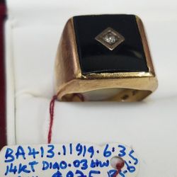 14k Yellow Gold Onyx Diamond 0.03ctw Ring Size 6.5